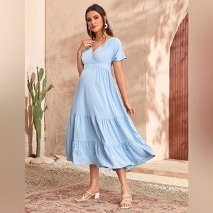 NWOT Maternity Surplice Neck Flounce Hem Dress